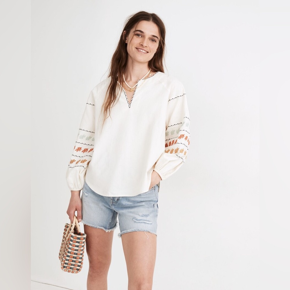 Madewell embroidered sleeve popover top medium